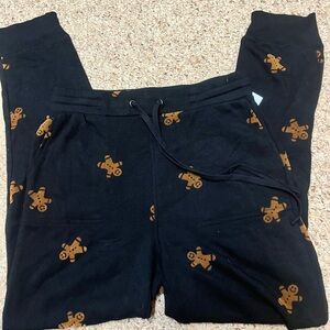 JANE and DELANCEY BLACK GINGERBREAD COOKIES LOUNGE PAJAMA JOGGER SWEAT PANTS XS